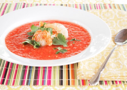 Summer Gazpacho with Grilled Shrimp