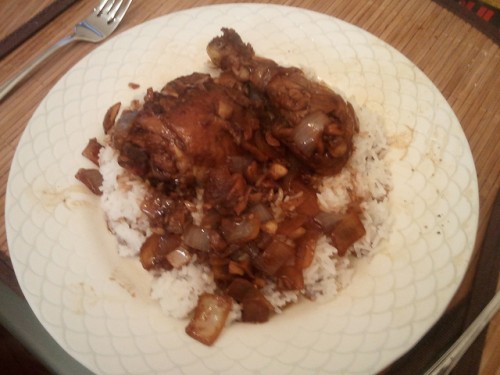 chicken adobo over rice
