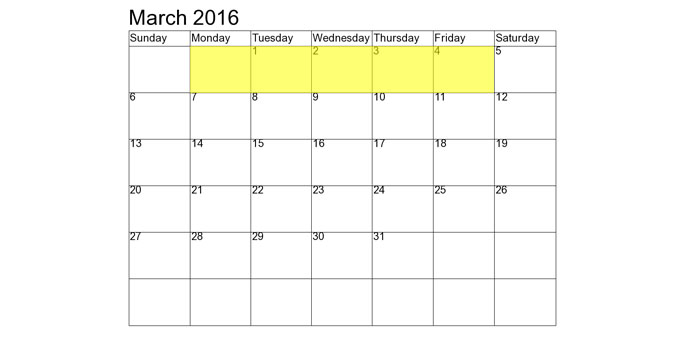 March 1-4 2016 Food Holidays