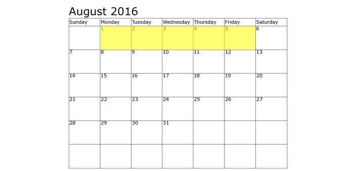 August 1-5 Food Holidays