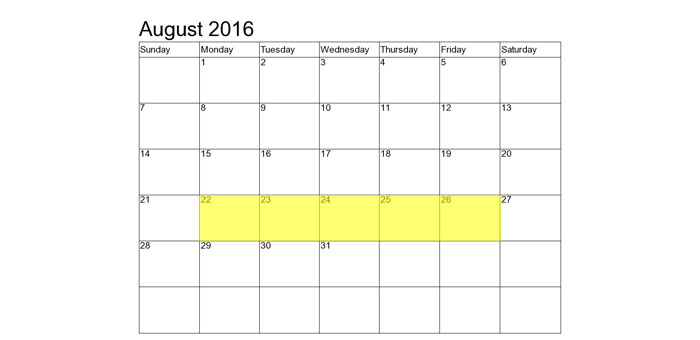 August 22-26 Food Holidays