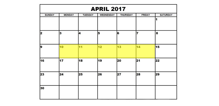 April 10-14 2017 Food Holidays