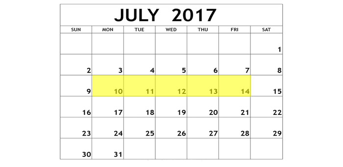 July 10-14 2017 Food Holidays