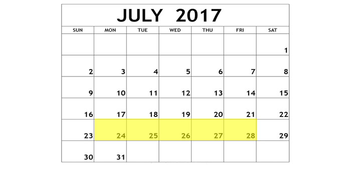 July 24-28 2017 Food Holidays