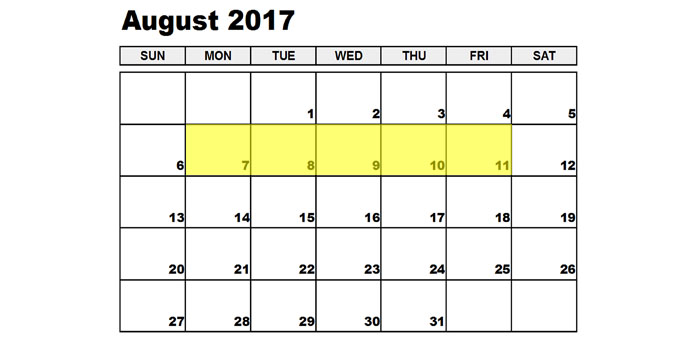 August 7-11 2017 Food Holidays