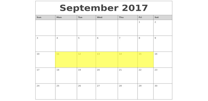Sept 11-15 2017 Food Holidays