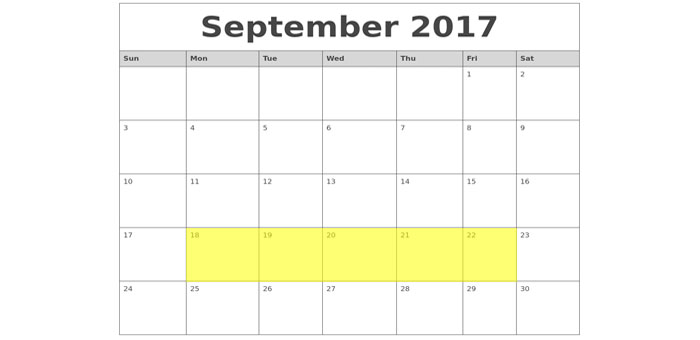 Sept 18-22 2017 Food Holidays