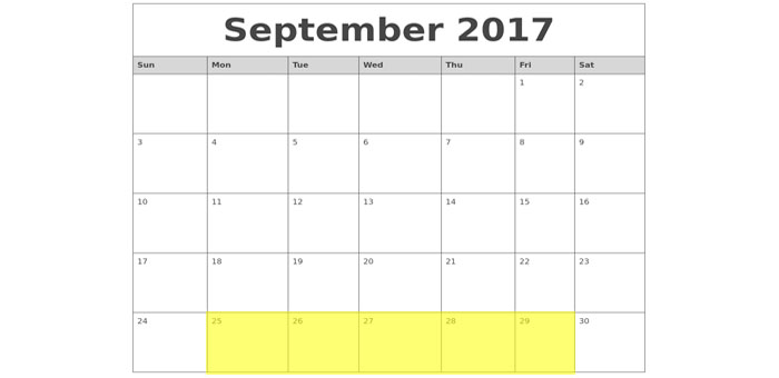 Sept 25-29 2017 Food Holidays