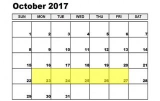 October 23-27 2017 Food Holidays
