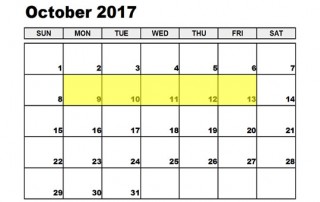 October 9-13 2017 Food Holidays