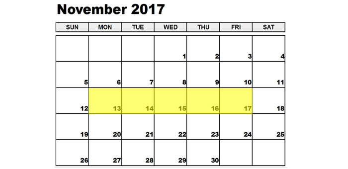 Nov 13-17 2017 Food Holidays