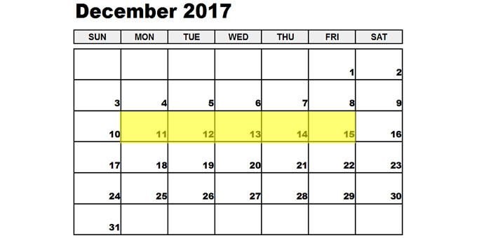 Dec 11-15 2017 Food Holidays
