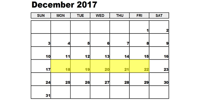 Dec 18-22 2017 Food Holidays