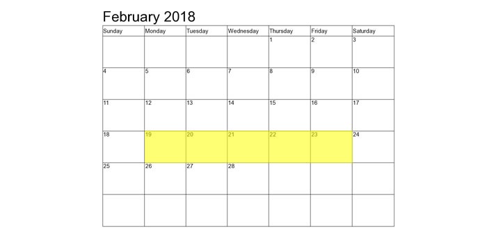 Feb 19-23 2018 Food Holidays