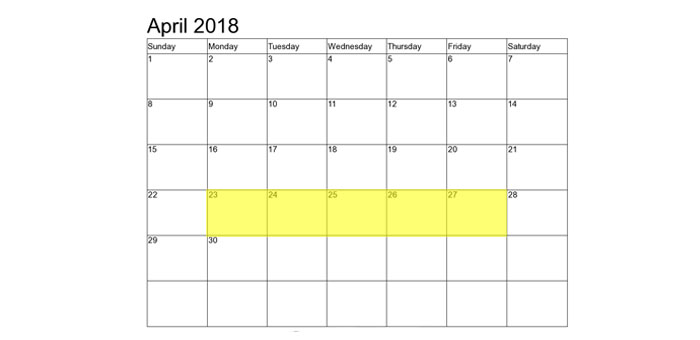 Apr 23-27 2018 Food Holidays