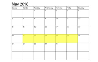 May 21-25 2018 Food Holidays