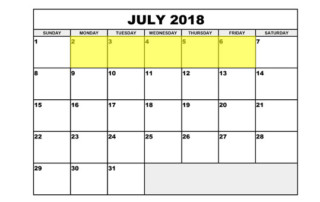 July 2-6 2018 Food Holidays