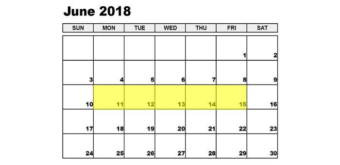 June 11-15 2018 Food Holidays