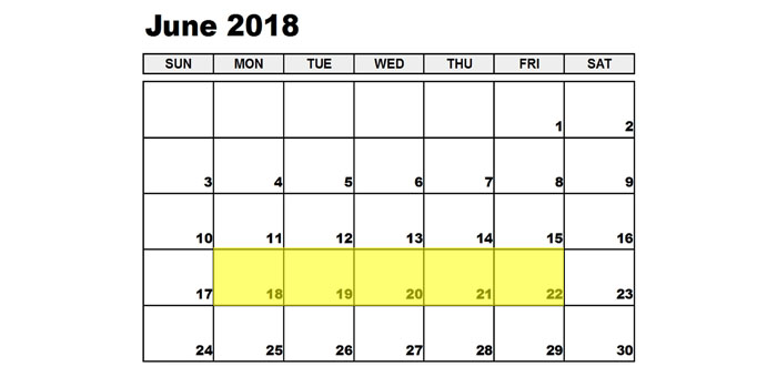 June 18-22 2018 Food Holidays