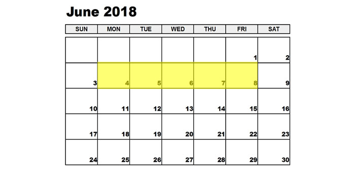June 4-8 2018 Food Holidays