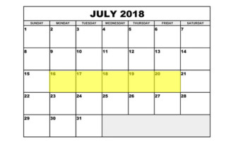 July 16-20 2018 Food Holidays