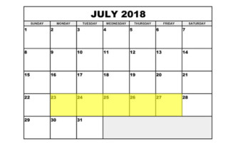 July 23-27 2018 Food Holidays