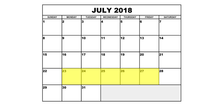 July 23-27 2018 Food Holidays