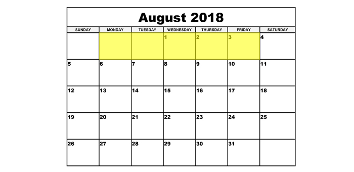 July 30-3 2018 Food Holidays