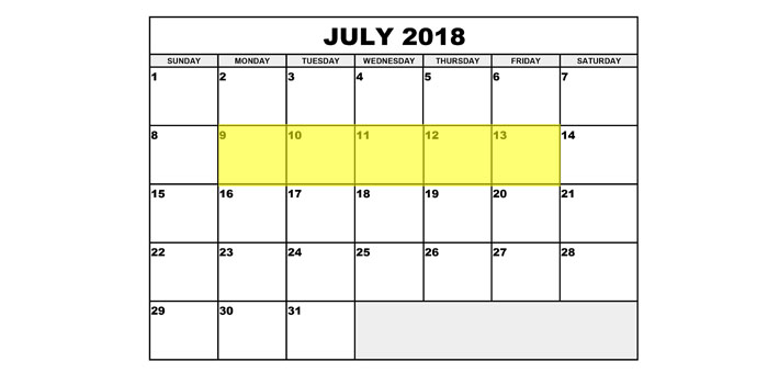 July 9-13 2018 Food Holidays