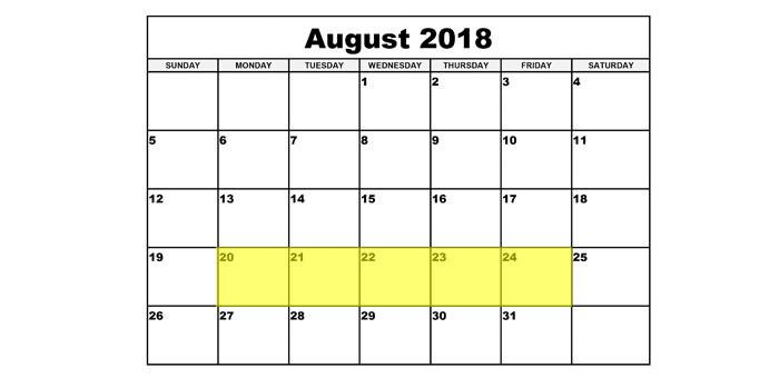 Aug 20-24 2018 Food Holidays