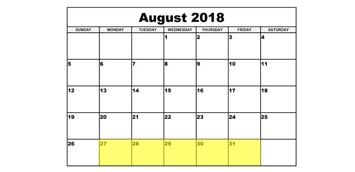 Aug 27-31 2018 Food Holidays