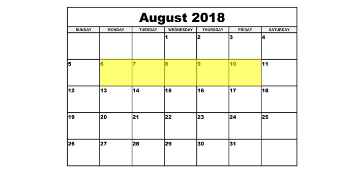 Aug 6-10 2018 Food Holidays