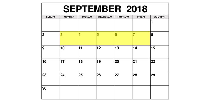 Sep 3-7 2018 Food Holidays
