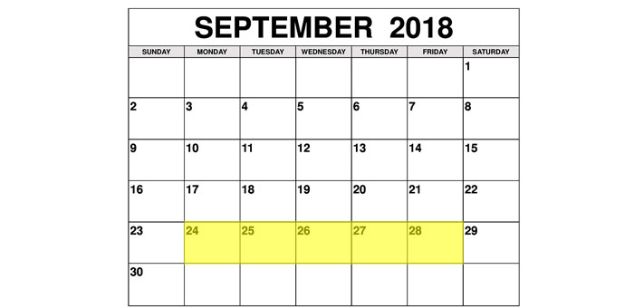 Sep 24-28 2018 Food Holidays