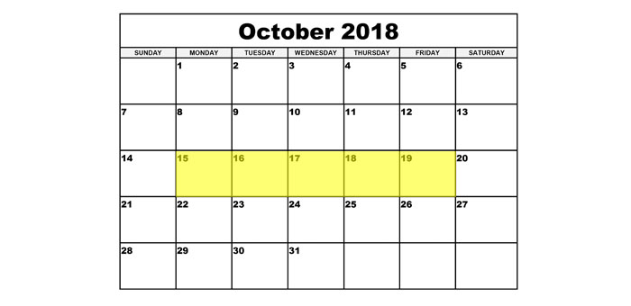 Oct 15-19 2018 Food Holidays