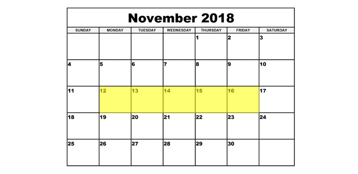 Nov 12-16 2018 Food Holidays