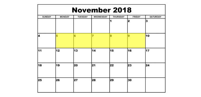 Nov 5-9 2018 Food Holidays