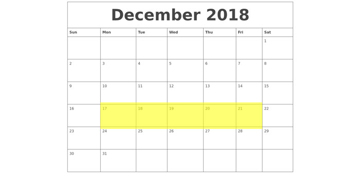 Dec 17-21 2018 Food Holidays