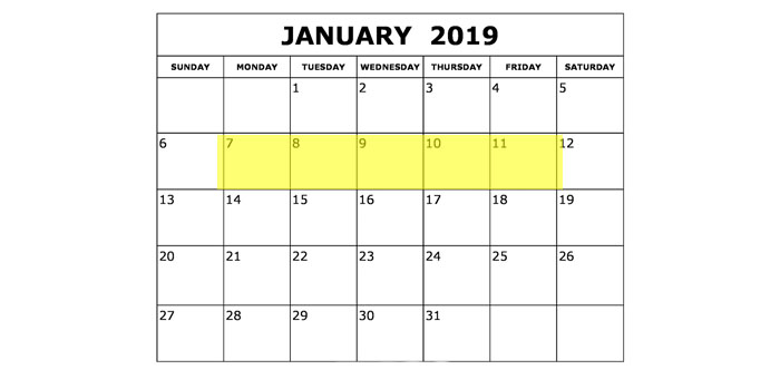 Jan 7-11 2019 Food Holidays