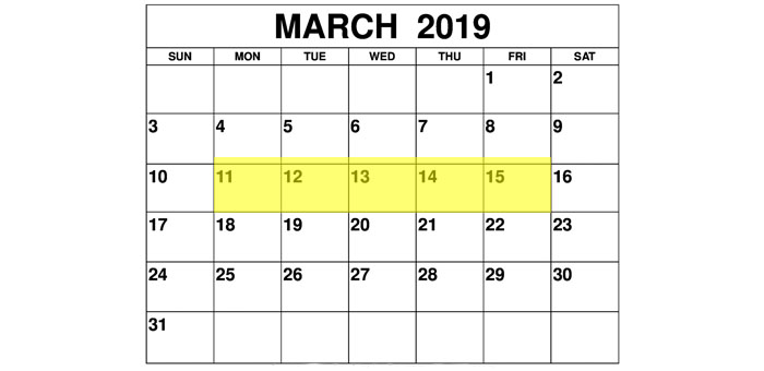 Mar 11-15 2019 Food Holidays
