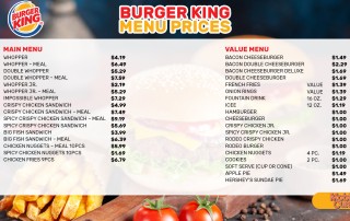 Burger King menu prices