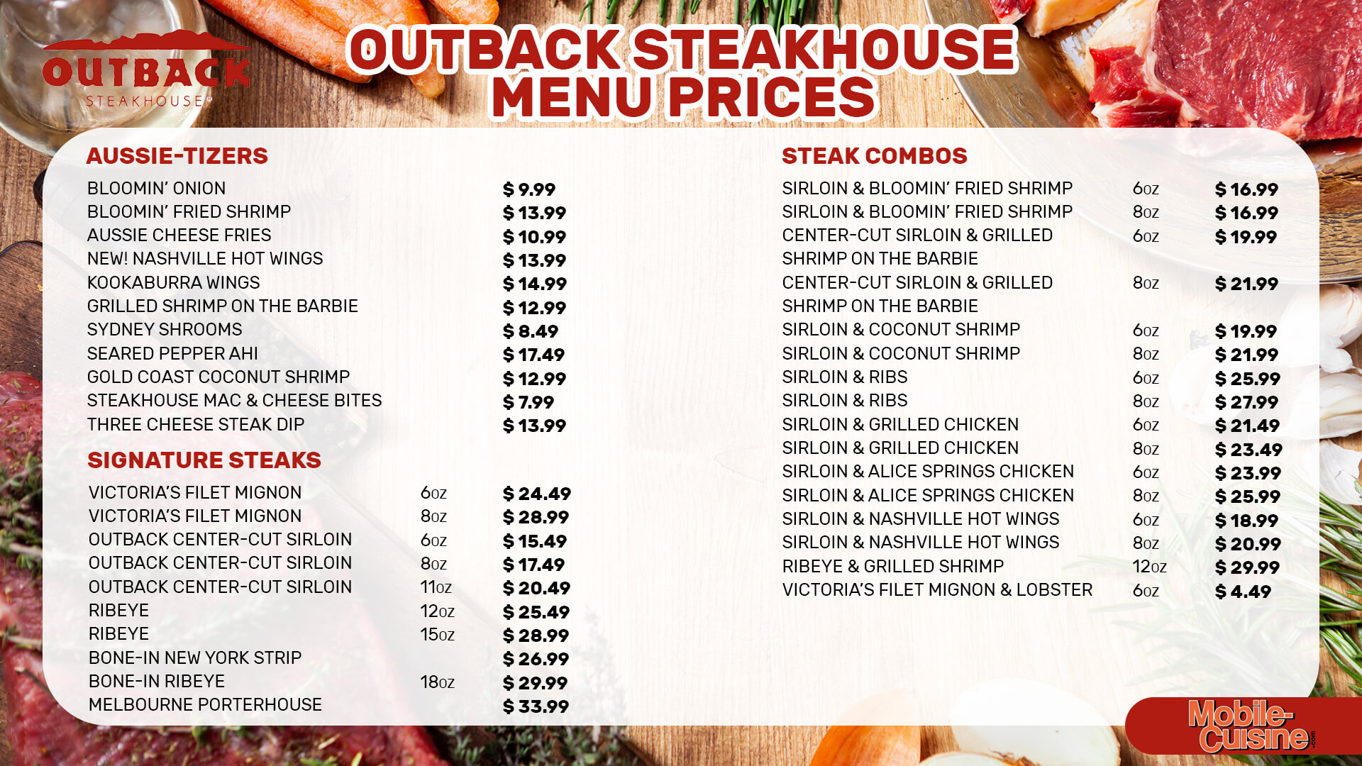 Outback Steakhouse menu prices