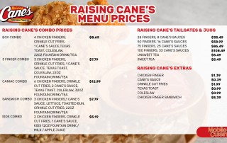 Raising Cane's Menu Prices