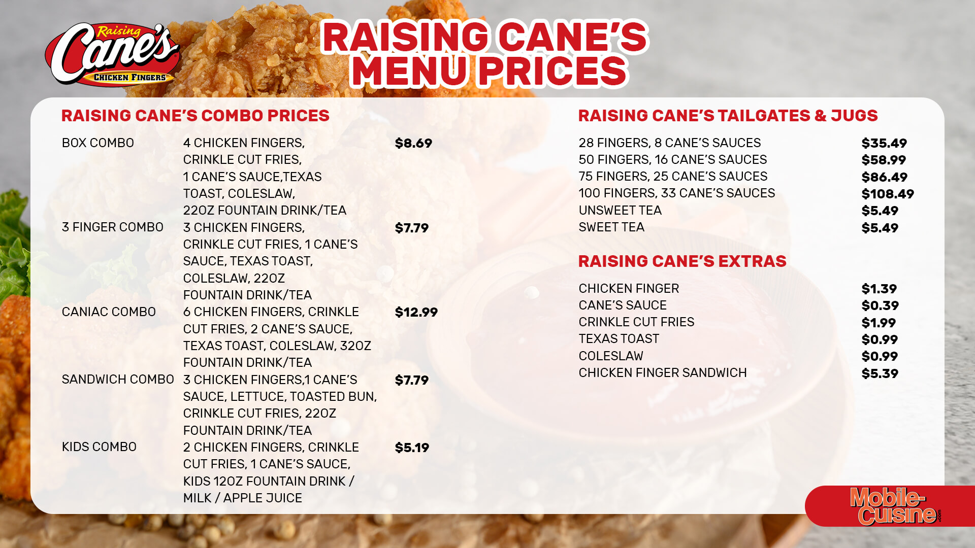 Raising Cane's Menu Prices