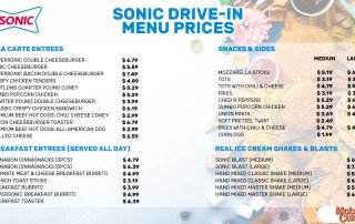 Sonic Drive-In menu prices