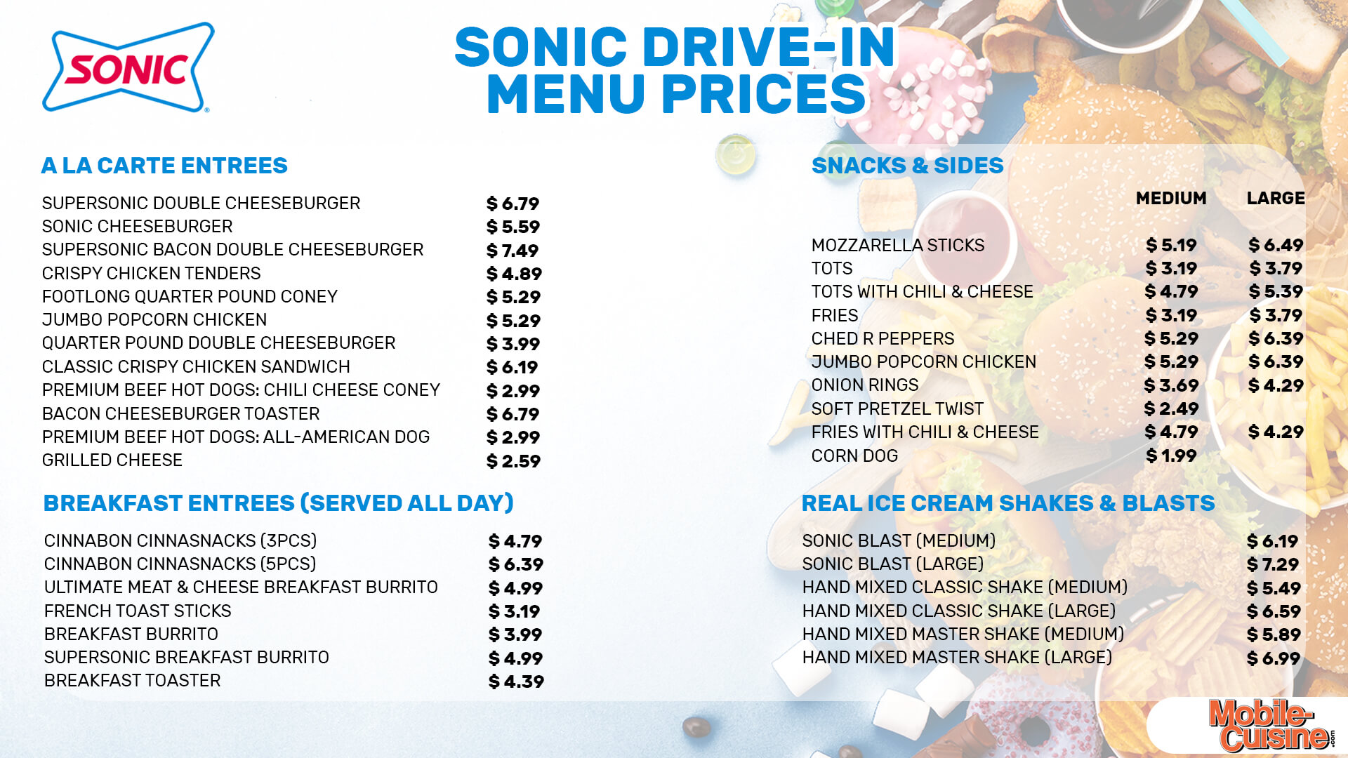 Sonic Drive-In menu prices