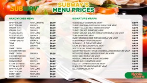 Subway menu prices