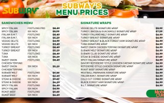 Subway menu prices