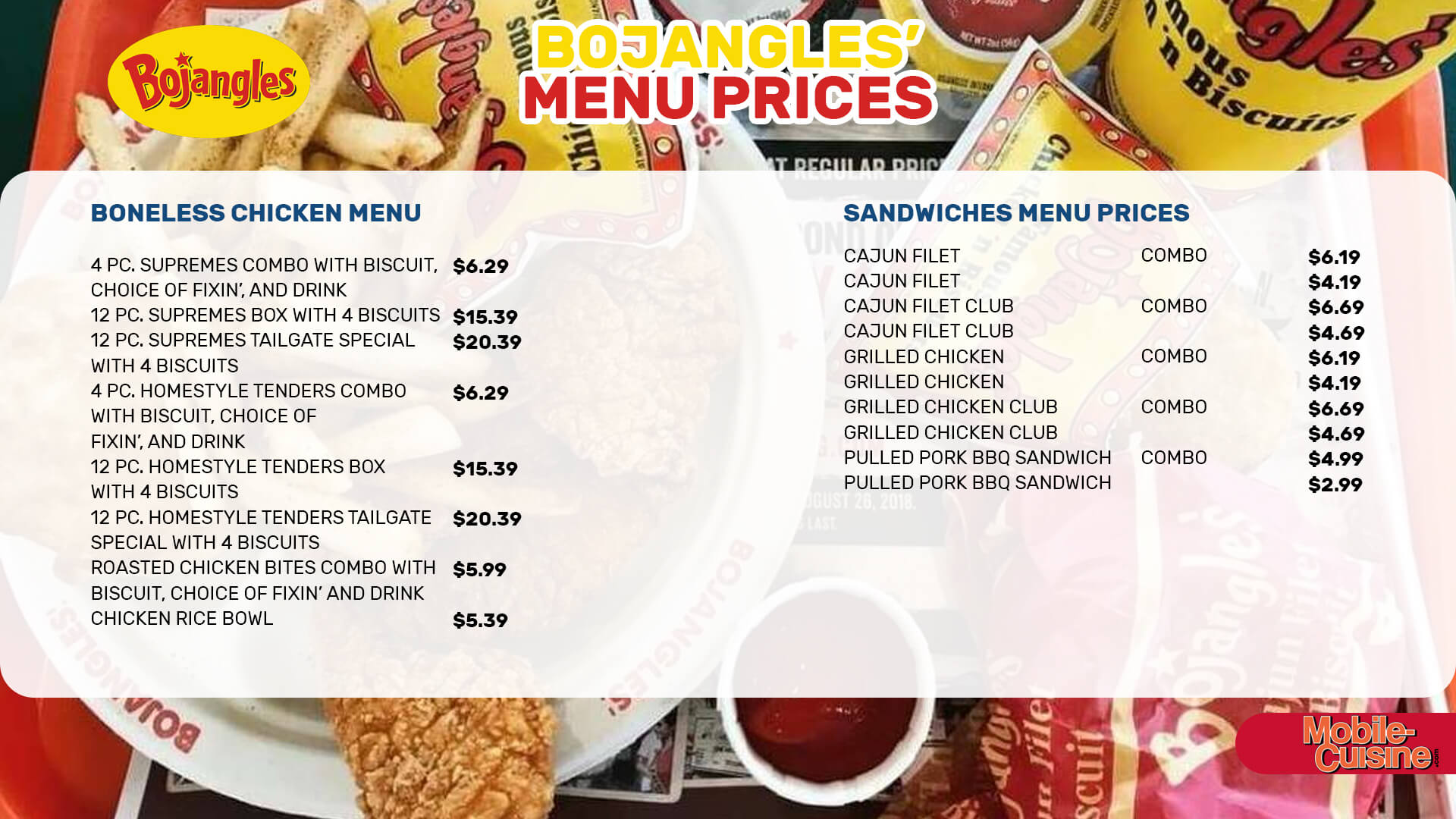 Bojangles menu prices