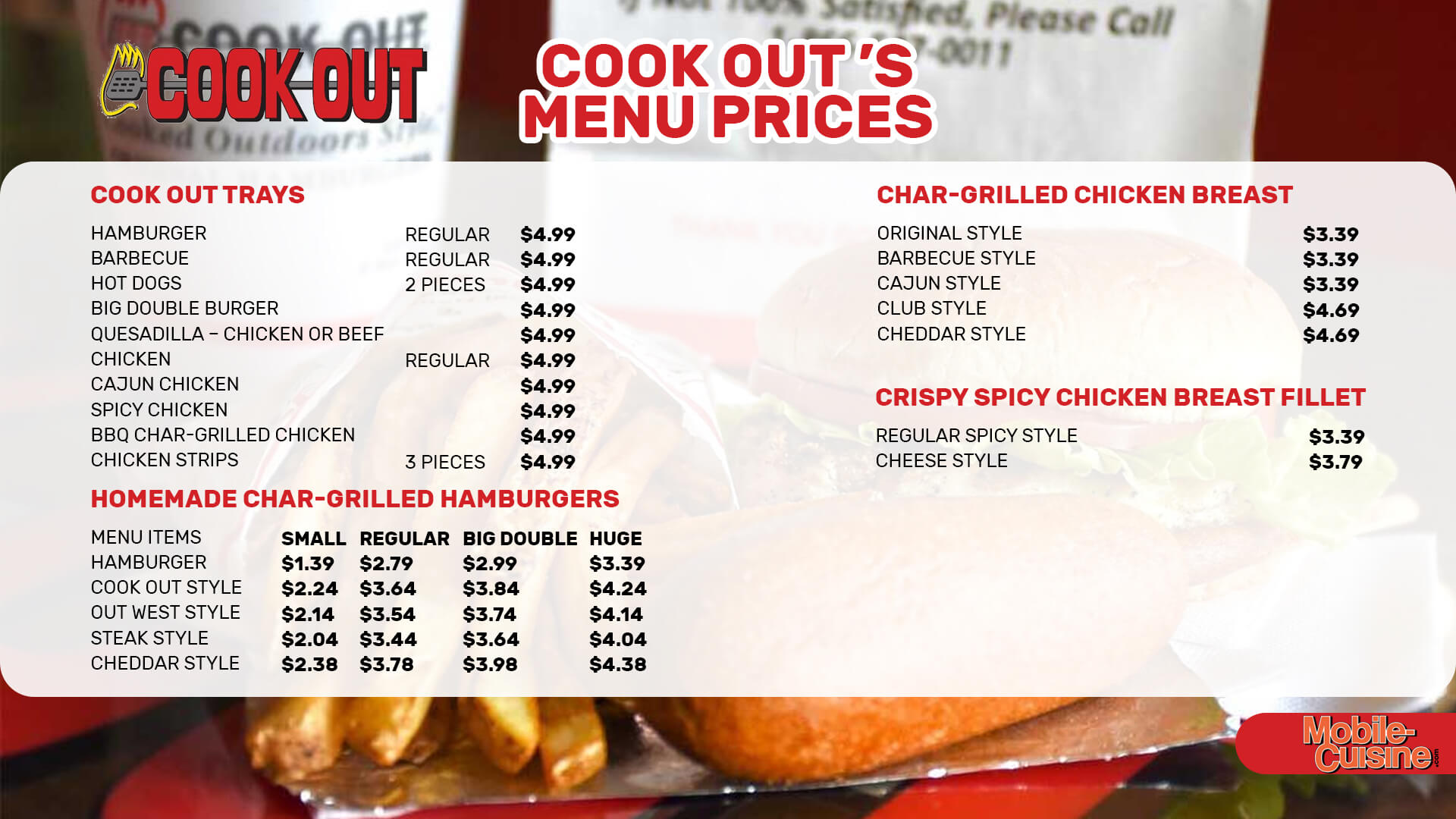 Cook Out menu prices